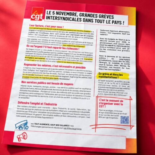 Le 5 novembre, grandes grèves intersyndicales dans tout le pays !